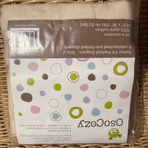 Osocozy Better Fit Size 2 Unbleached Prefold Diapers package of 6